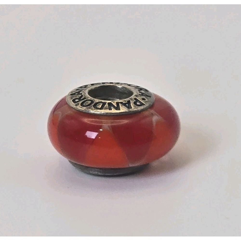 Pandora Red Orange Faceted Murano Glass Charm 925 ALE Retired Bead